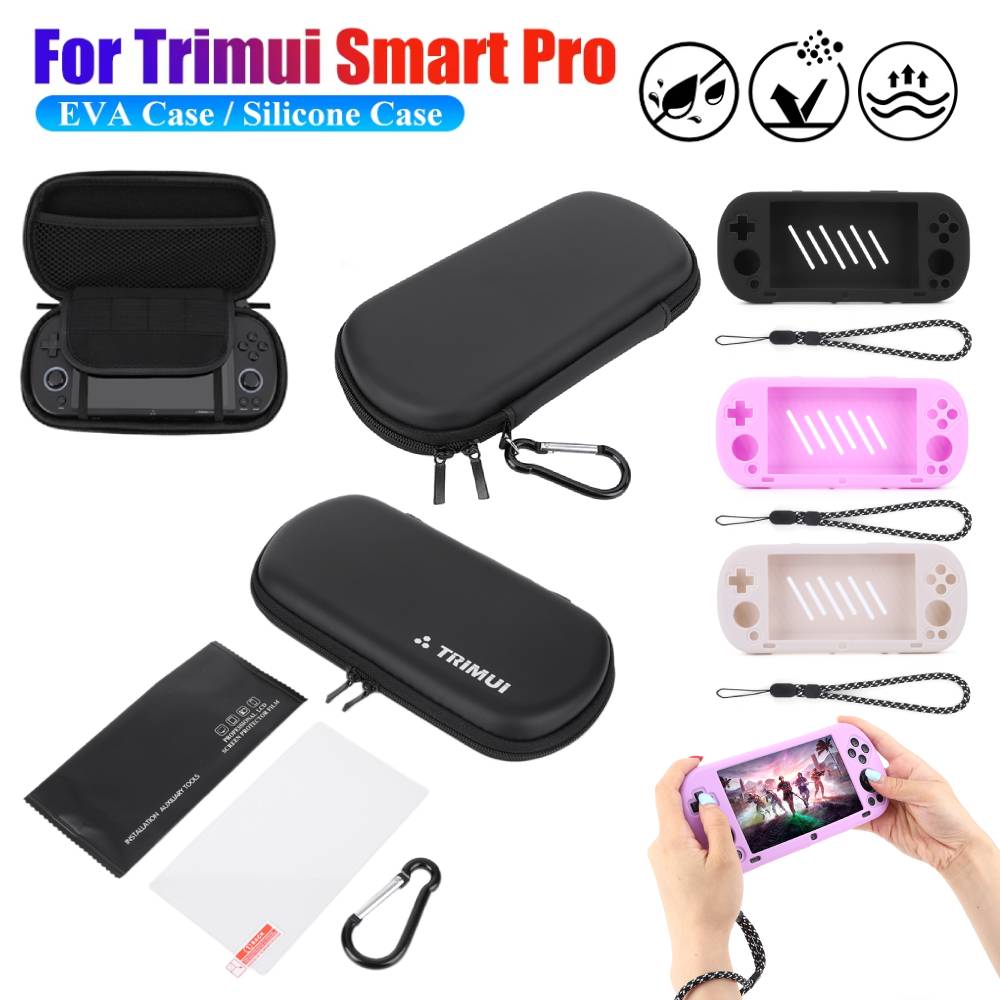 Gaming Console For Phone - Trimui Smart Pro携帯ゲーム機用ハードEVAキャリングケース、シリコン保護ケース収納バッグ、強化ガラスフィルム付き