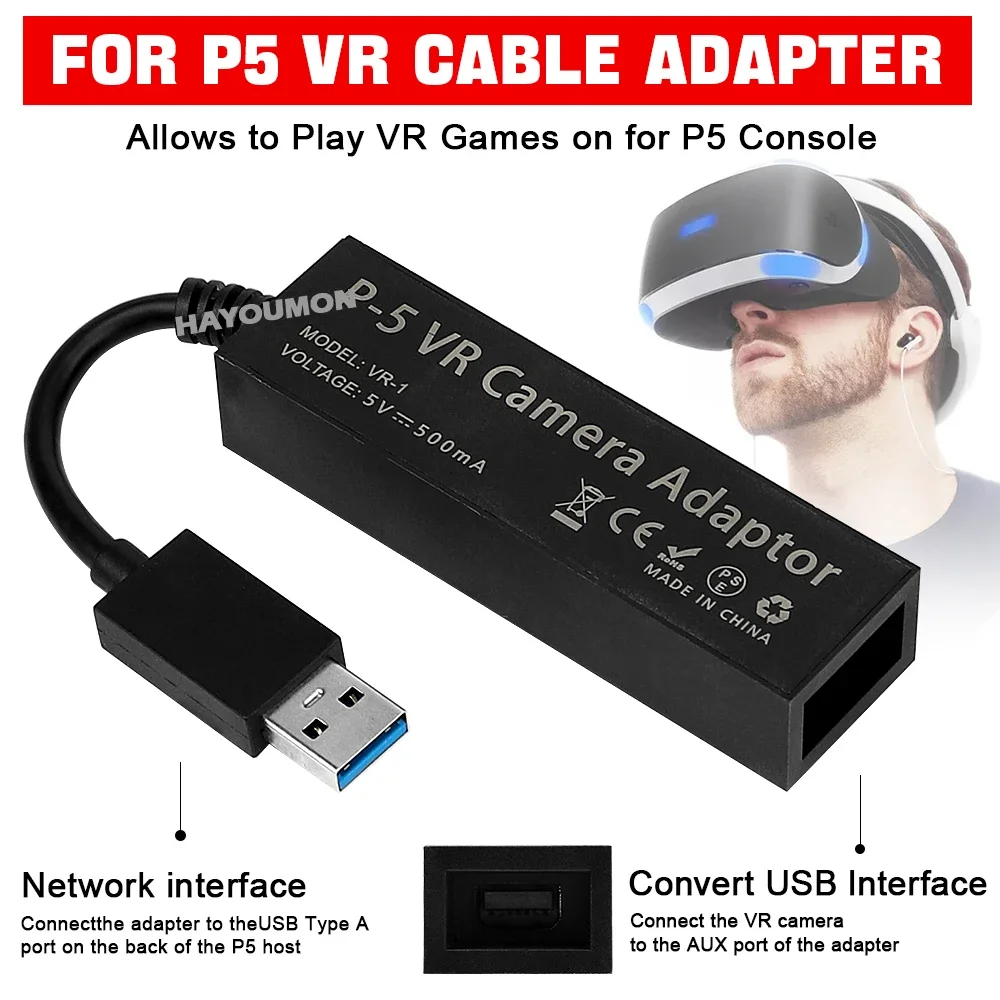 Gaming Console Buttons - PS5 VRケーブルアダプター、PS5コンソール用USB 3.0ミニカメラコネクター、PS VRからP5ケーブルアダプター、PS5ゲームアクセサリー用